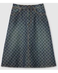 Gucci - Gg Cotton Denim Jacquard Skirt, Size 40 It, Ready-To-Wear - Lyst