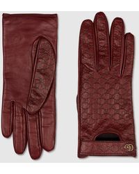 Gucci - Gg Leather Gloves With Double G - Lyst