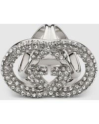 Gucci - Crystal Interlocking G Carré Ring - Lyst