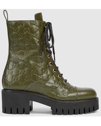 Gucci - Gg ウィメンズ レースアップ アンクルブーツ, グリーン, レザー - Lyst