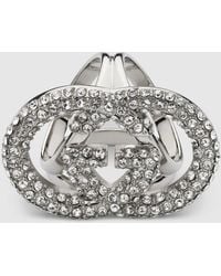 Gucci - Crystal Interlocking G Carré Ring - Lyst