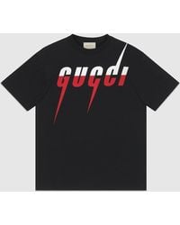 Gucci - T-shirt en coton à imprimé logo Blade - Lyst