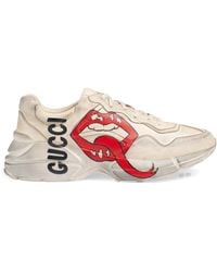 Gucci Rhyton Leather Sneakers With Maxi Mouth - White
