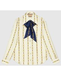 Gucci - Interlocking G Horsebit Print Silk Shirt - Lyst