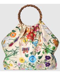 Gucci - Maxi Bolso Tote De Seda Con Asa De 'Bamboo' - Lyst