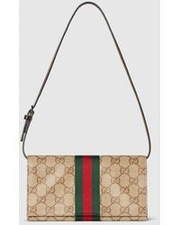 Gucci - Small Pouch With Strap And Web, Gg Canvas - Lyst