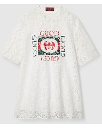 Gucci - Maglia In Pizzo Di Cotone Floreale Con Stampa - Lyst