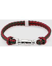 Gucci - Braided Bracelet With Piston Detail, Size Xl, Leather - Lyst