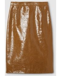 Gucci - Shiny Leather Midi Skirt - Lyst