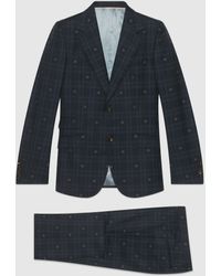 Gucci Fitted Bee Check Wool Suit - Blue