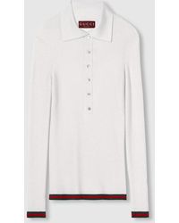 Gucci - ウェブ ストライプ カシミア＆シルク ポロトップ, ホワイト, ウェア - Lyst