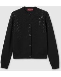 Gucci - Fine Wool Cardigan With Gg Crystals - Lyst