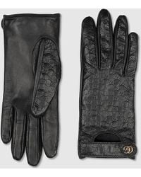 Gucci - Gg Leather Gloves With Double G - Lyst