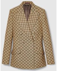 Gucci - Chaqueta De Lona Gg Con Botonadura Doble, Talla - Lyst