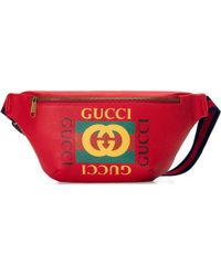 Gucci Print Leather Belt Bag - Red