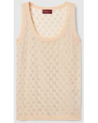 Gucci - Fine Silk Tank Top With Gg Crystals - Lyst