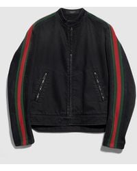 Gucci - Cotton Denim Biker Jacket With Web - Lyst
