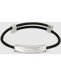 Gucci - Diagonal Engraved-interlocking G Sterling And Leather Bracelet - Lyst