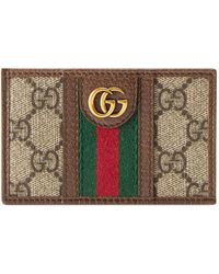 Gucci Ophidia Gg Plaque Leather Cardholder - Natural