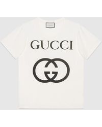 Gucci - インターロッキングg コットン オーバーサイズ Tシャツ, ホワイト, ウェア - Lyst