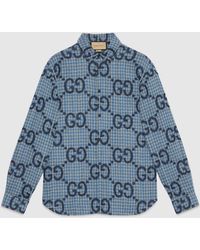 Gucci - ジャンボGG チェック ウール シャツ, ブルー, ウェア - Lyst