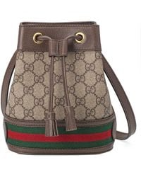 Gucci Ophidia Mini Textured Leather-trimmed Printed Coated-canvas Bucket Bag - Brown
