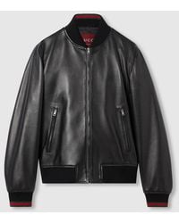 Gucci - Leather Bomber Jacket With Web - Lyst