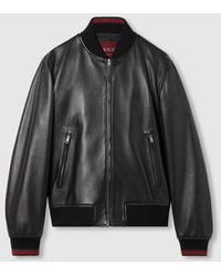 Gucci - Leather Bomber Jacket With Web - Lyst