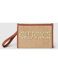 Gucci - Straw-effect Pouch With Logo - Lyst