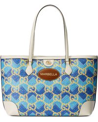 Gucci 'marbella' Straw Effect Tote Bag - Blauw