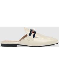 Gucci - Leather Web Stripe Princetown Slippers - Lyst