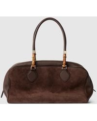 Gucci - Large Boston Bag With Bamboo, Suede - Lyst
