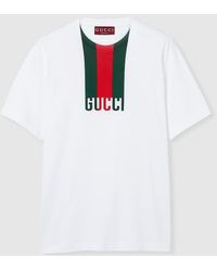 Gucci - Camiseta De Punto De Algodón Con Estampado, Talla - Lyst