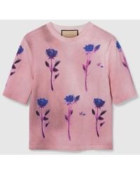 Gucci - Floral Print Fine Wool Silk Top - Lyst