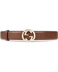 Gucci Cinturón con hebilla con logo entrelazado - Marrón