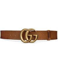 Gucci Leather Belt With Double G Buckle - Bruin