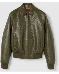 Gucci - Embossed Gg Leather Bomber Jacket, Size 42 It, Ready-To-Wear - Lyst