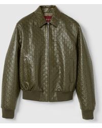 Gucci - Embossed Gg Leather Bomber Jacket, Size 42 It, Ready-To-Wear - Lyst