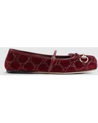 Gucci - Gg Crystal Horsebit Ballet Flat, Velvet - Lyst