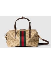 Gucci - Mini Boston Bag With Web, Gg Canvas - Lyst