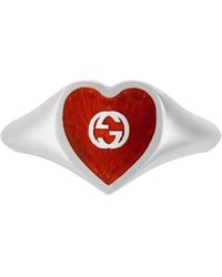 Gucci Ring With Interlocking G Enamel Heart - Red