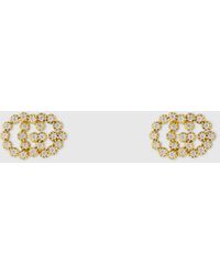 Gucci Running G Diamond 18k Yellow Gold Stud Earrings - Metallic