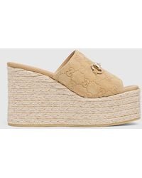 Gucci - Platform Espadrille With Horsebit, Suede - Lyst