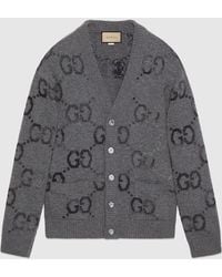 Gucci - Wool Cardigan With GG Intarsia - Lyst