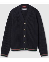 Gucci - Ajour Cotton Knit Cardigan With Web - Lyst