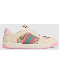 Gucci - Screener Web Stripe Leather Trainers - Lyst