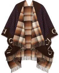 Gucci Reversible Wool Poncho With Geometric Motif - Brown