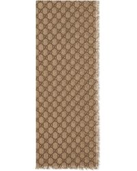 Gucci Stola aus Wolle mit GG Motiv und Web - Natur