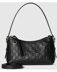 Gucci - 〔Ggエンブレム〕スモール ショルダーバッグ, ブラック, レザー - Lyst