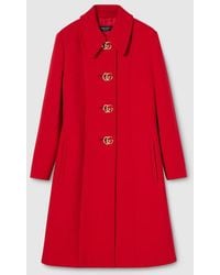 Gucci - Wool Natté Coat With Double G Button - Lyst